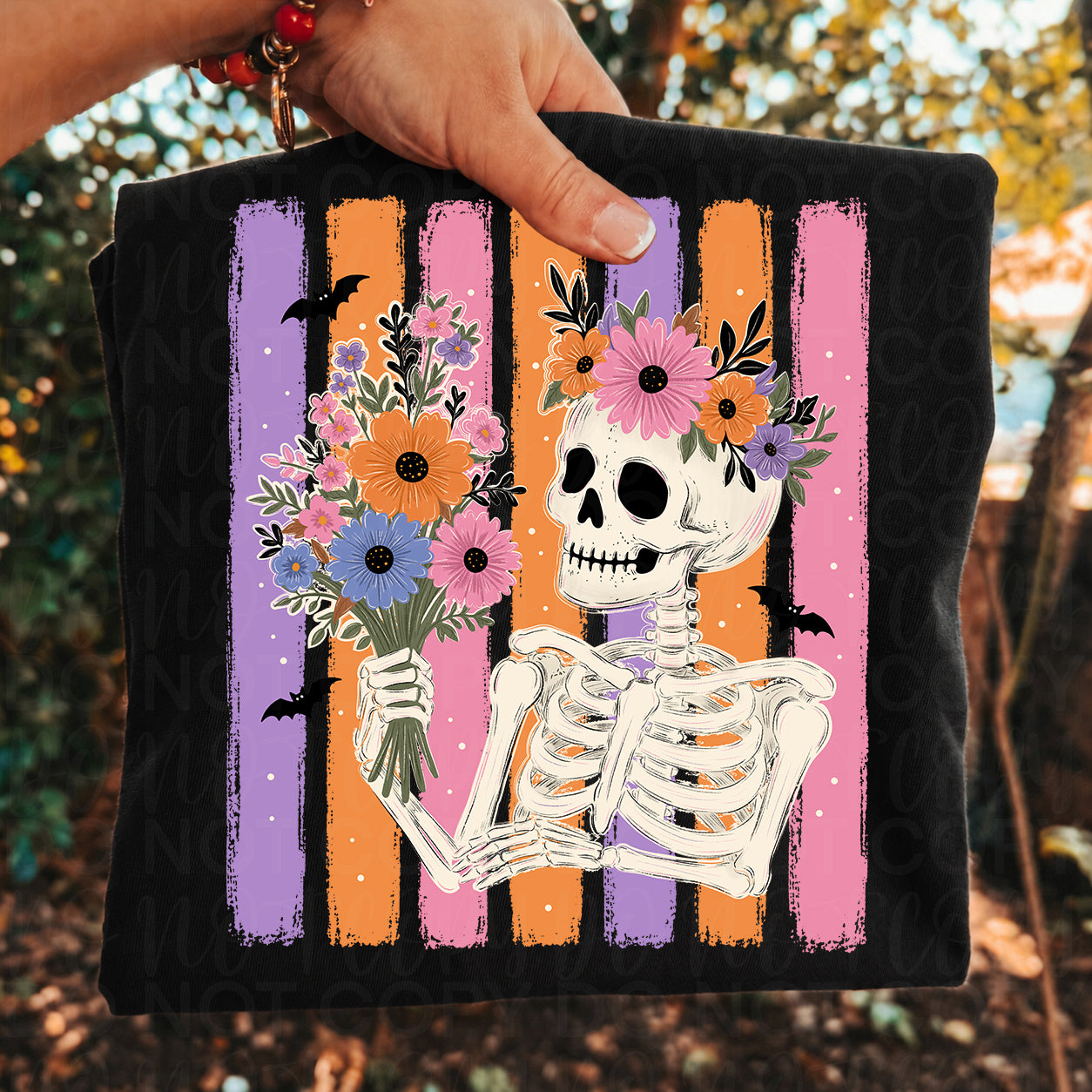 Floral Striped Skeleton PNG