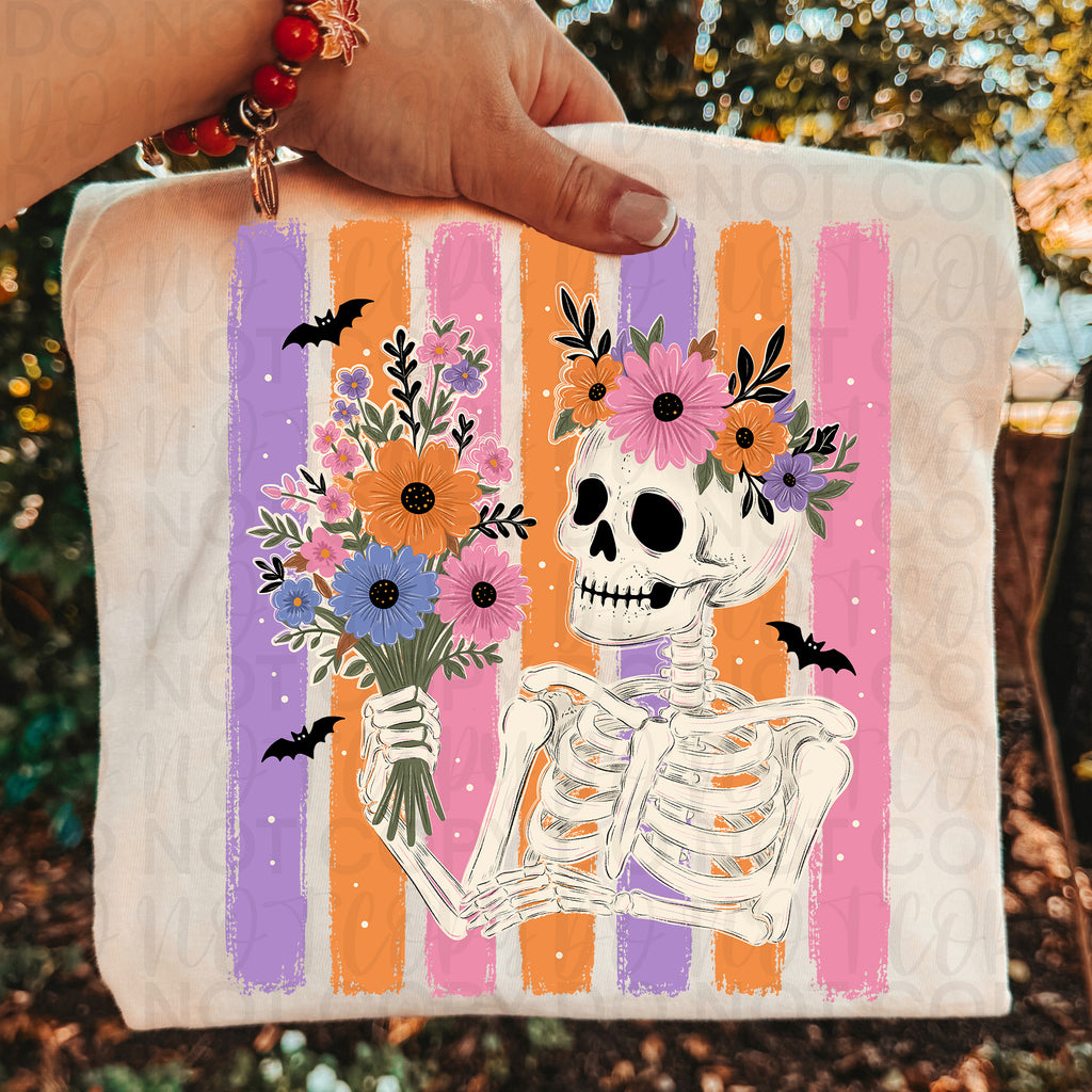 Floral Striped Skeleton PNG
