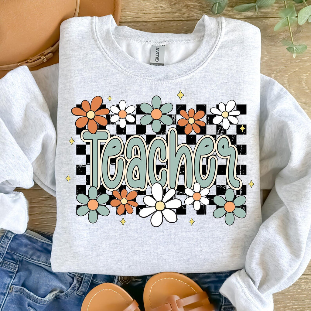 Floral Checker Teacher PNG
