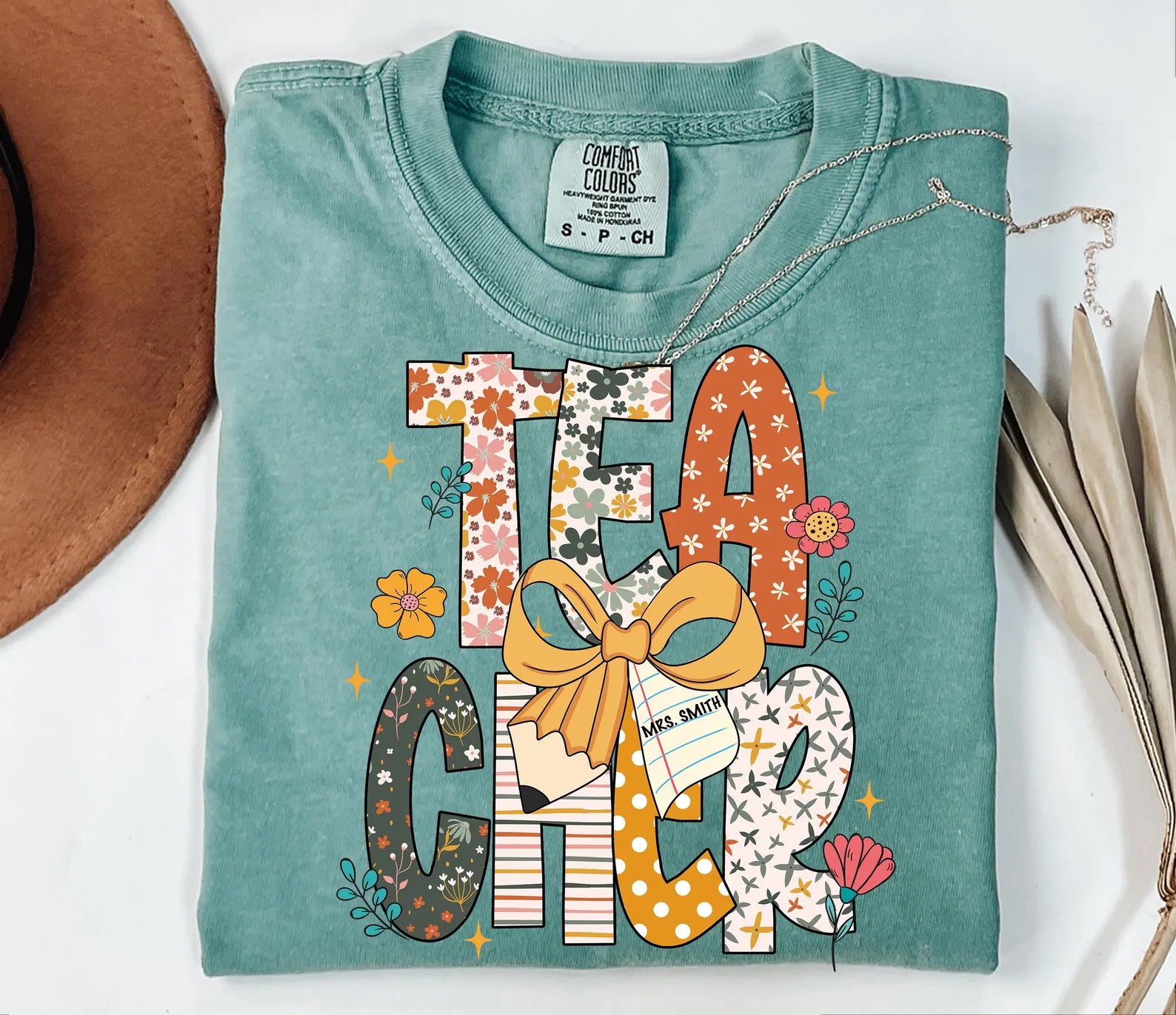 Boho Floral Teacher Custom Name PNG