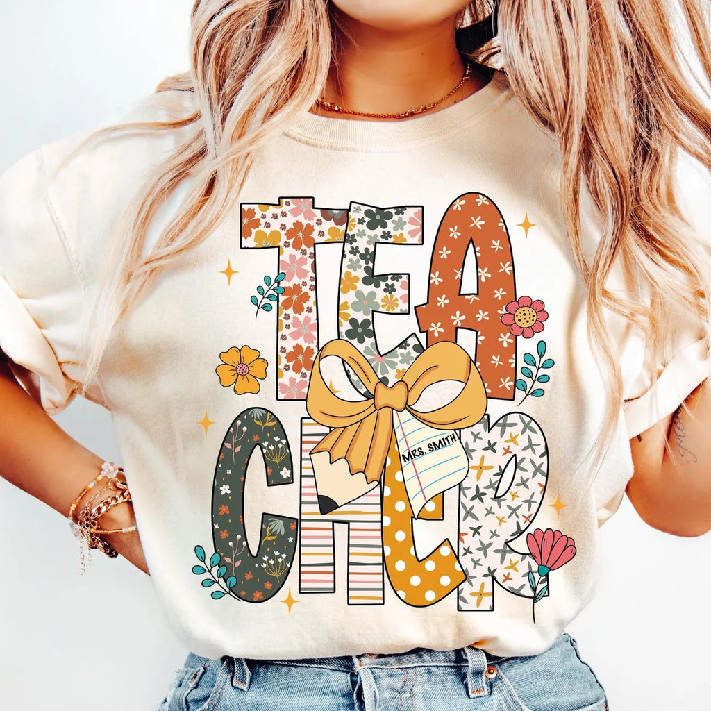 Boho Floral Teacher Custom Name PNG