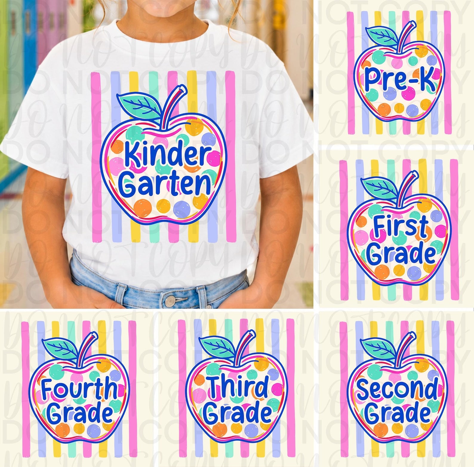 Striped Polka Dot Apple Back to School Grade Level Bundle
