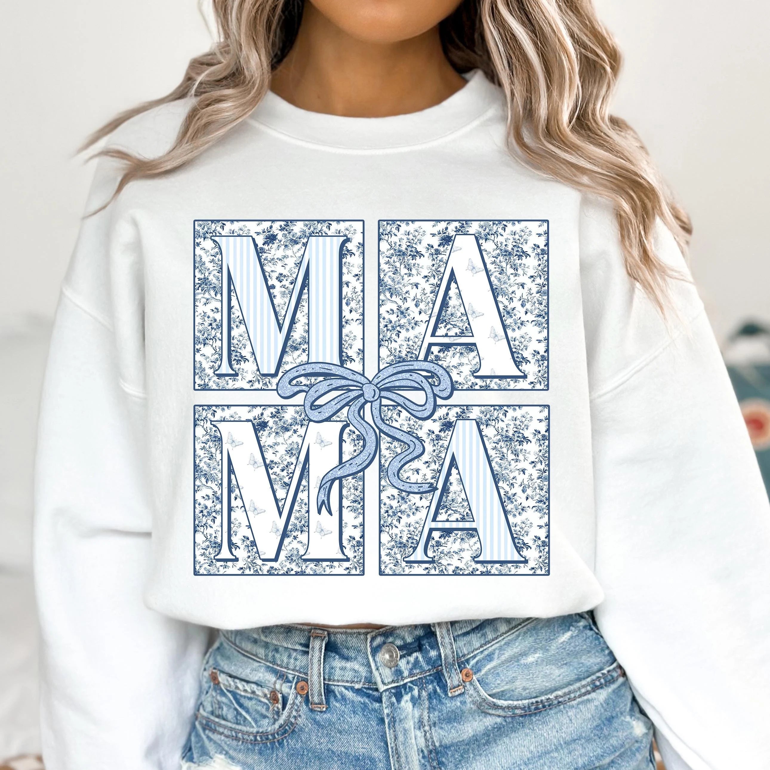 Blue Floral Mama PNG