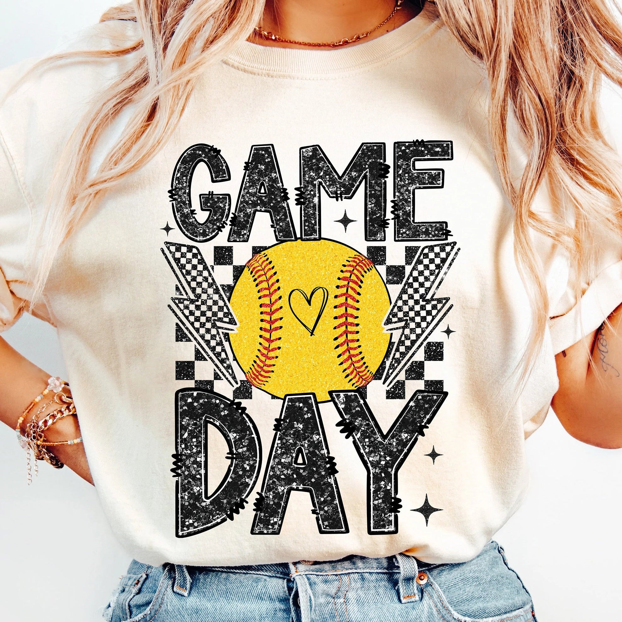 Glitter Game Day Softball PNG