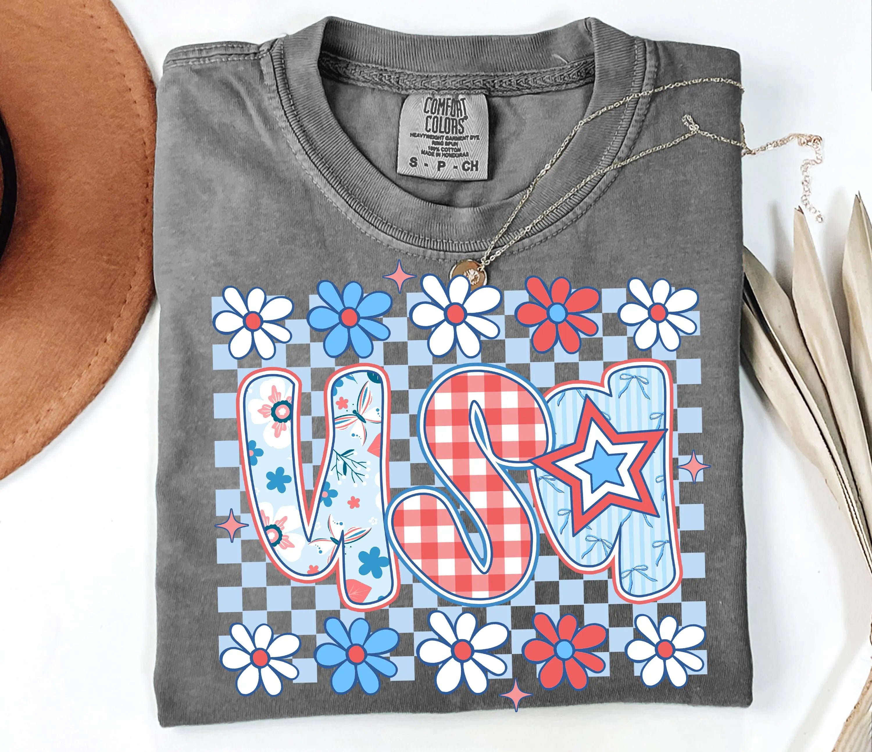 Floral Checkered USA PNG