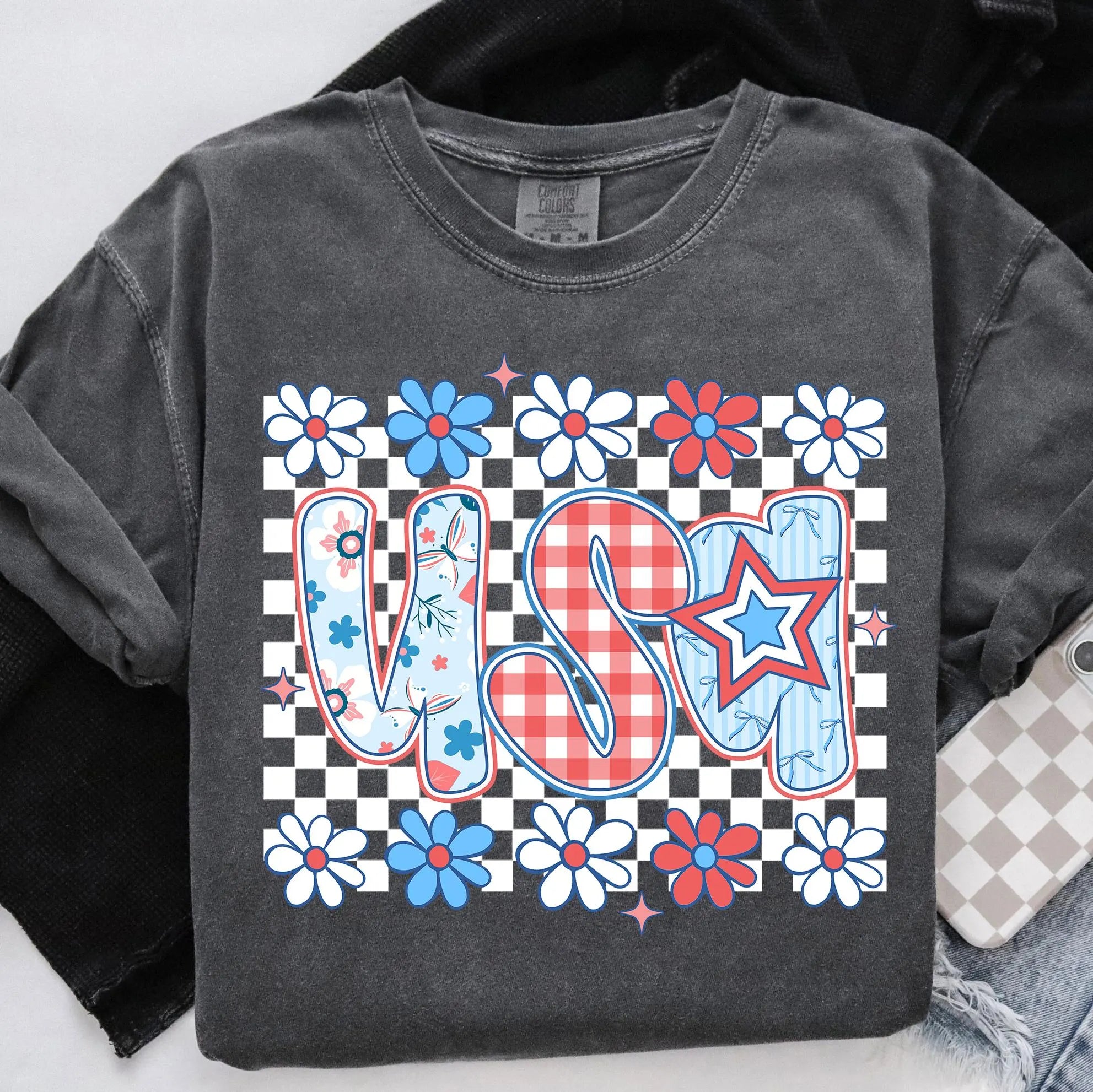 Floral Checkered USA PNG