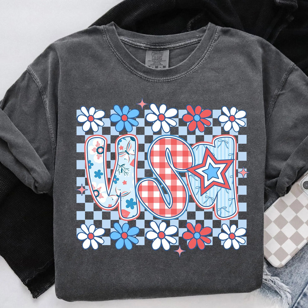 Floral Checkered USA PNG