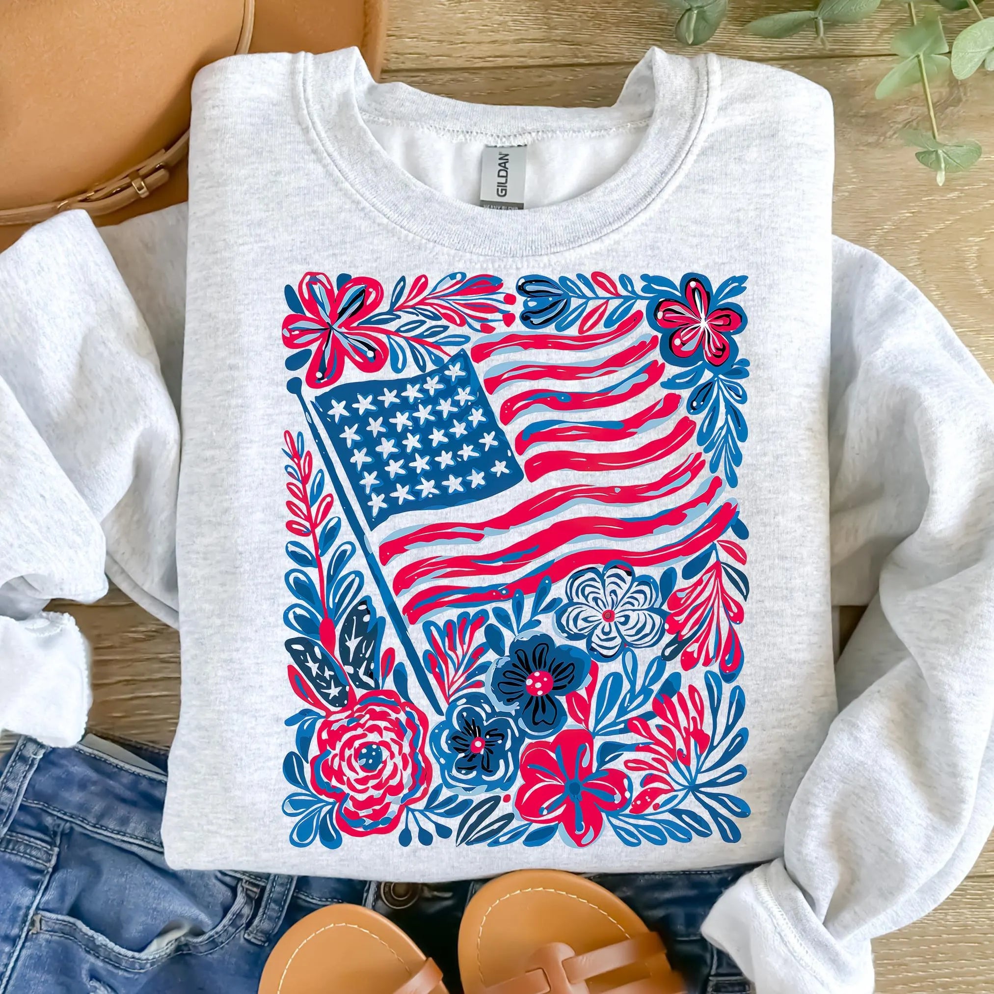 Floral American Flag PNG