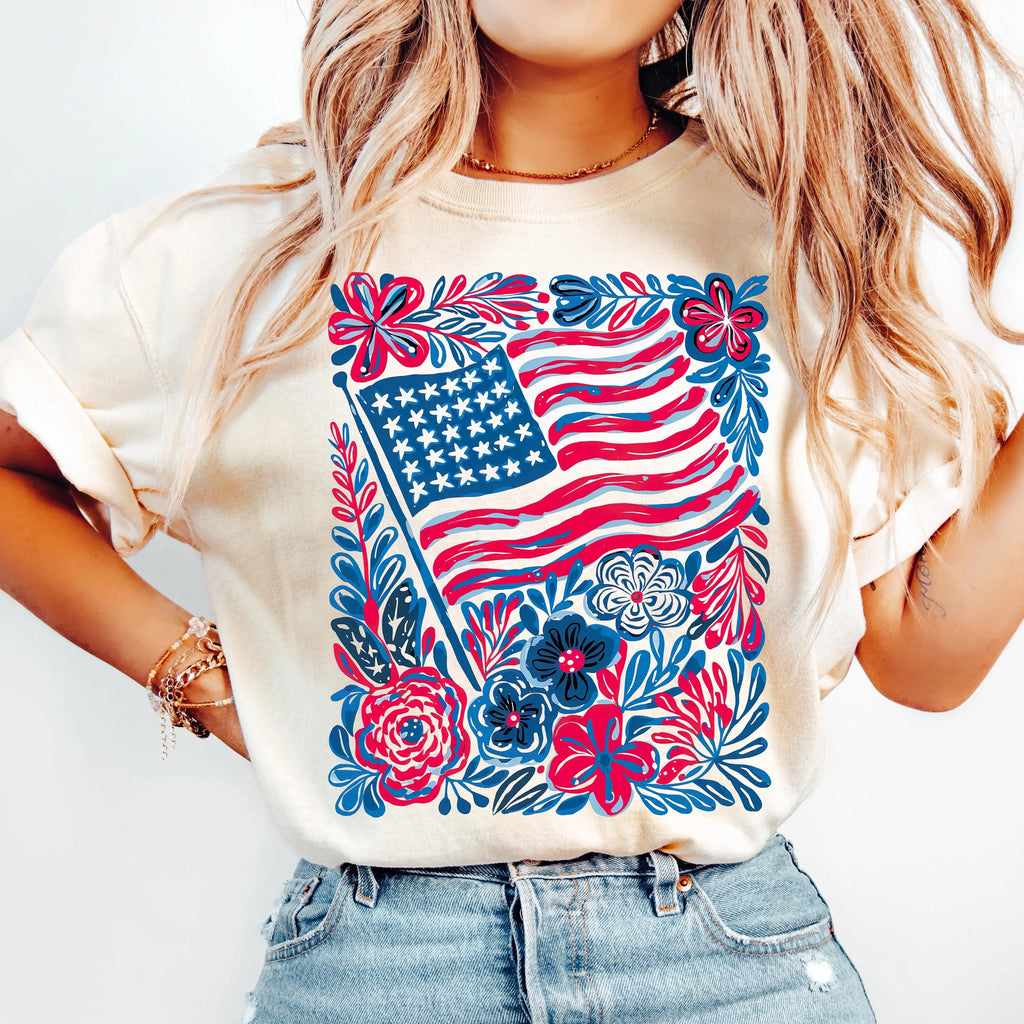 Floral American Flag PNG