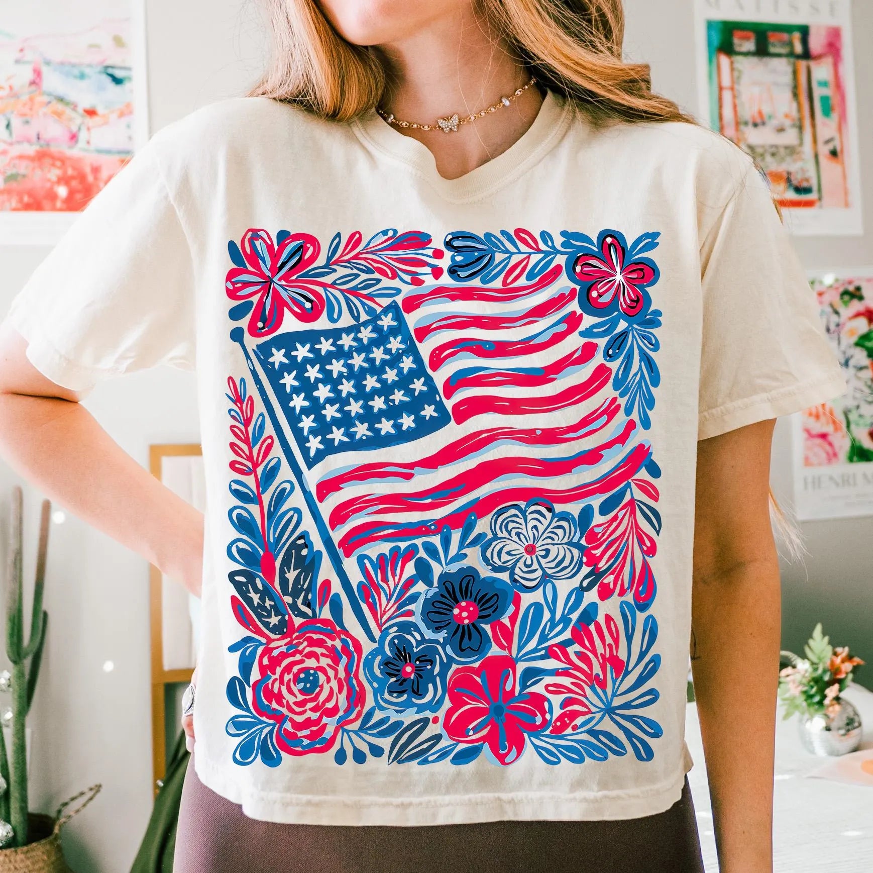 Floral American Flag PNG