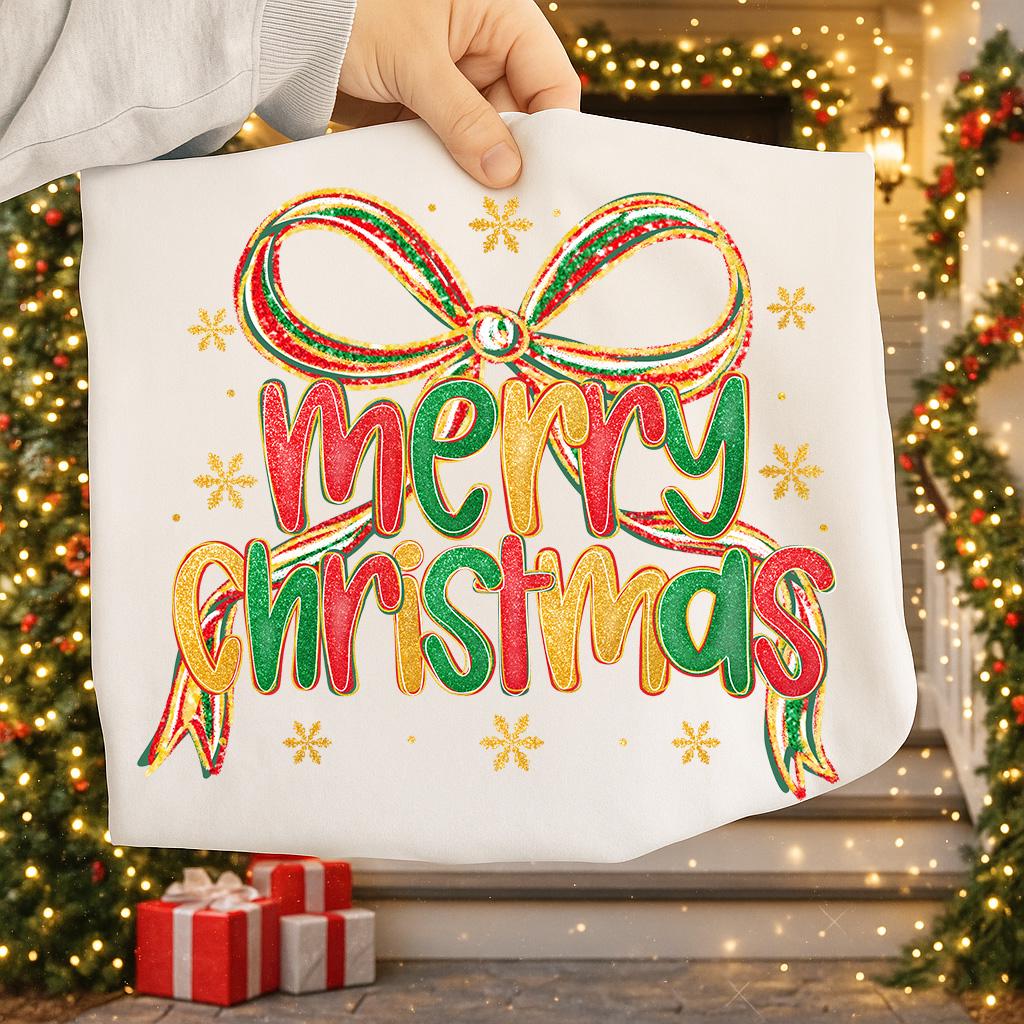 Glitter Merry Christmas Bow PNG