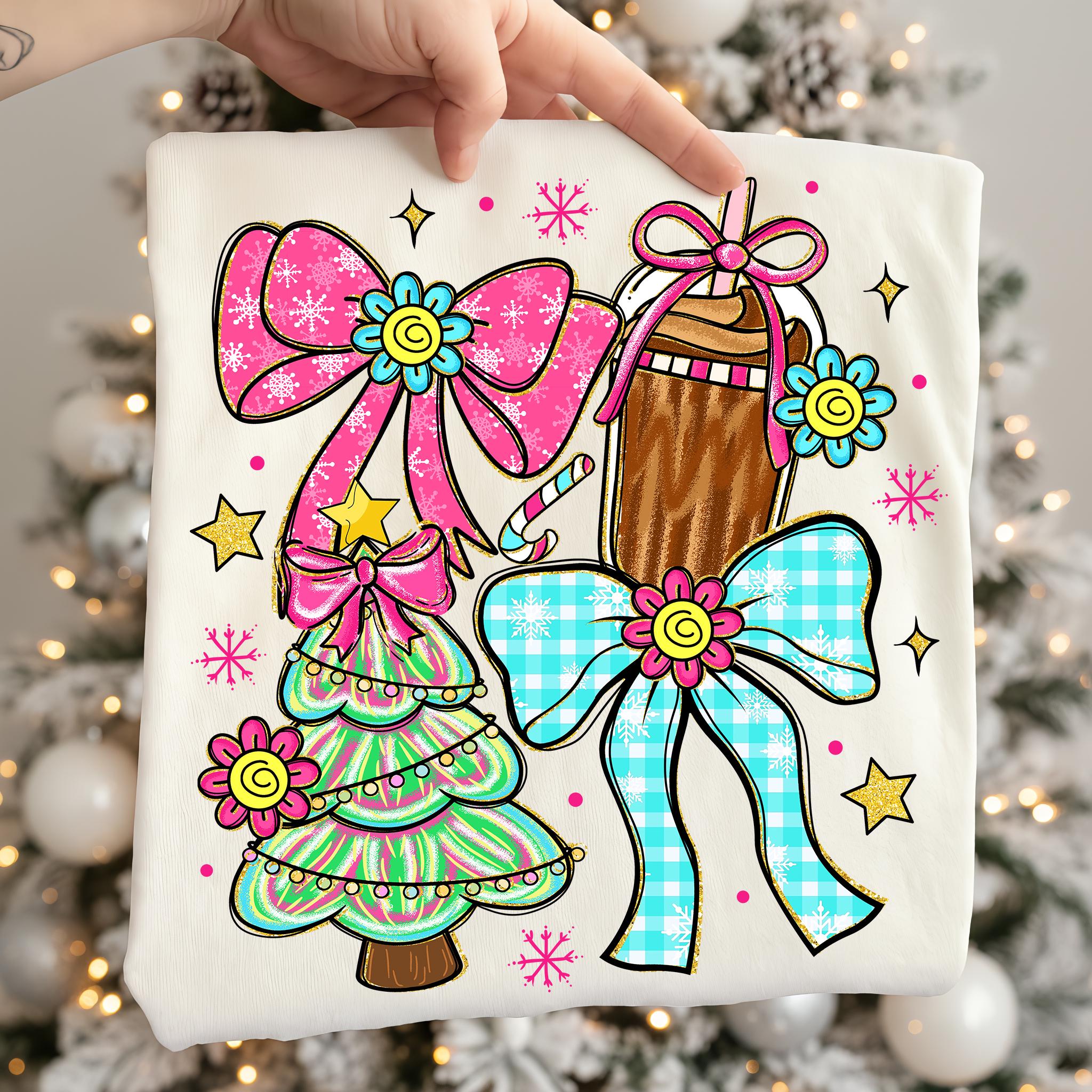 Preppy Christmas Coffee Coquette PNG