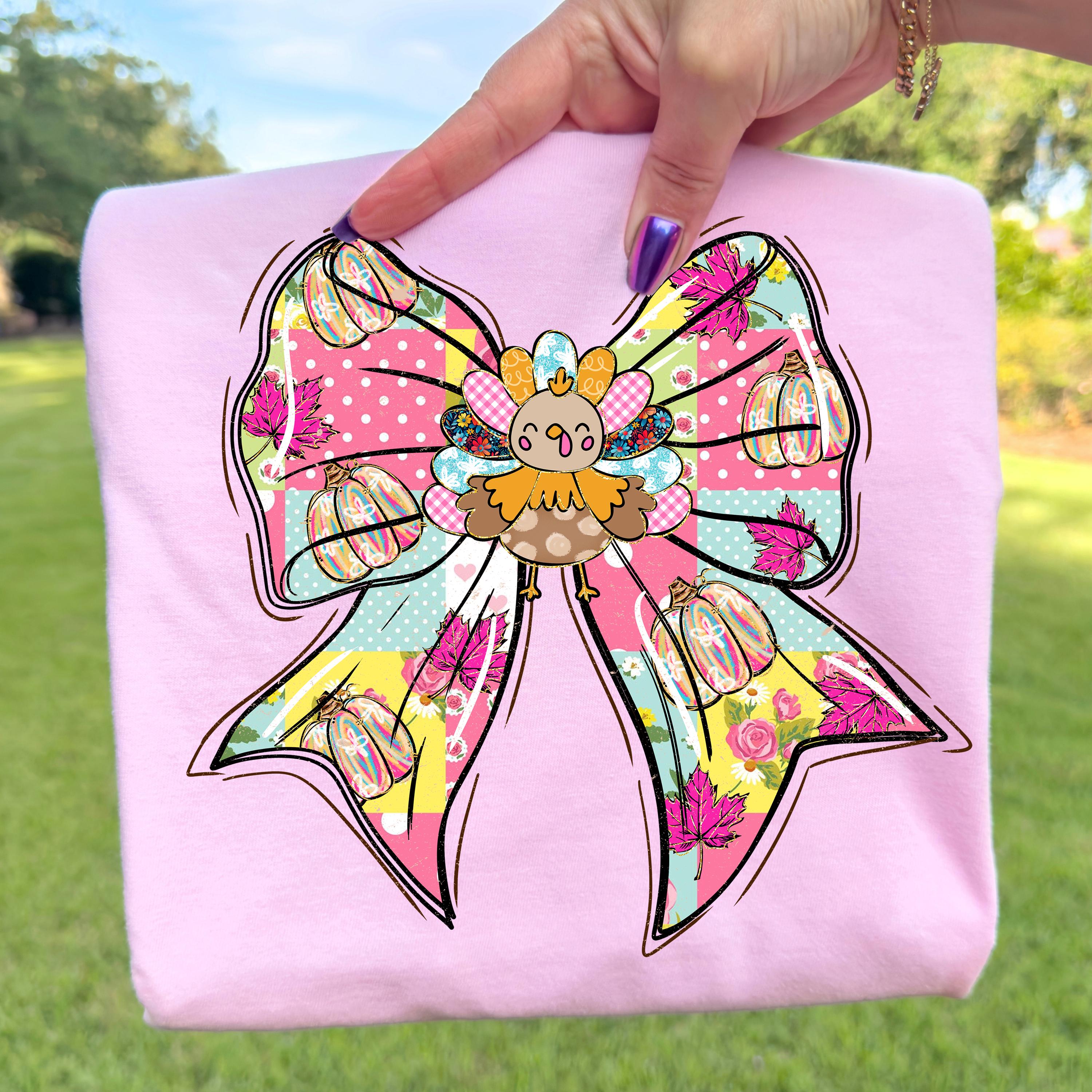 Preppy Patchwork Turkey Bow PNG