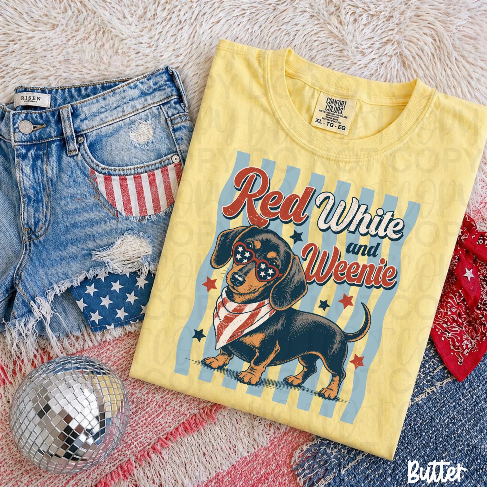Red White and Weenie Patriotic Dachshund PNG