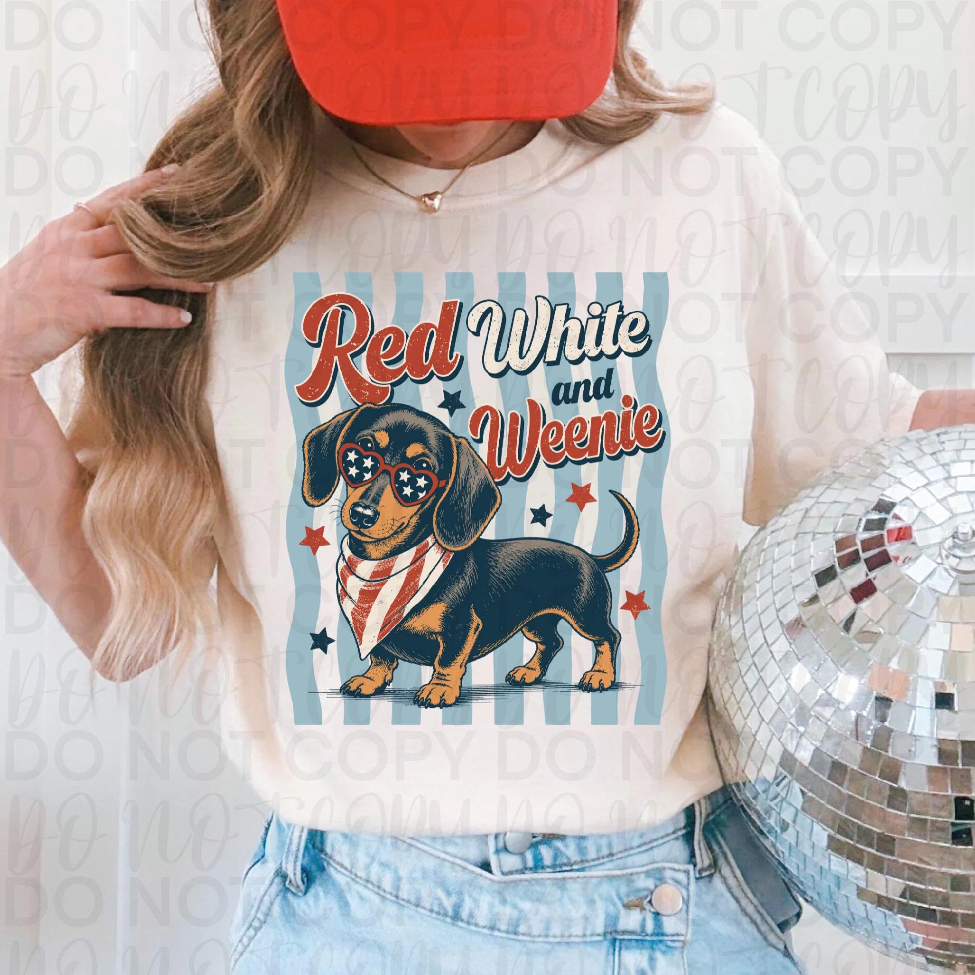 Red White and Weenie Patriotic Dachshund PNG